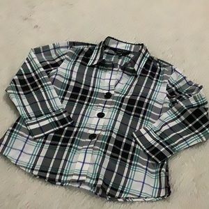 Foxcroft women’s wrinkle free shape fit black blue plaid button down shirt 4p